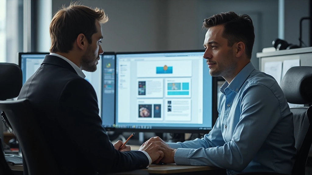 Befocuste designer werkend op een groot monitor-setup met meerdere grid-varianten